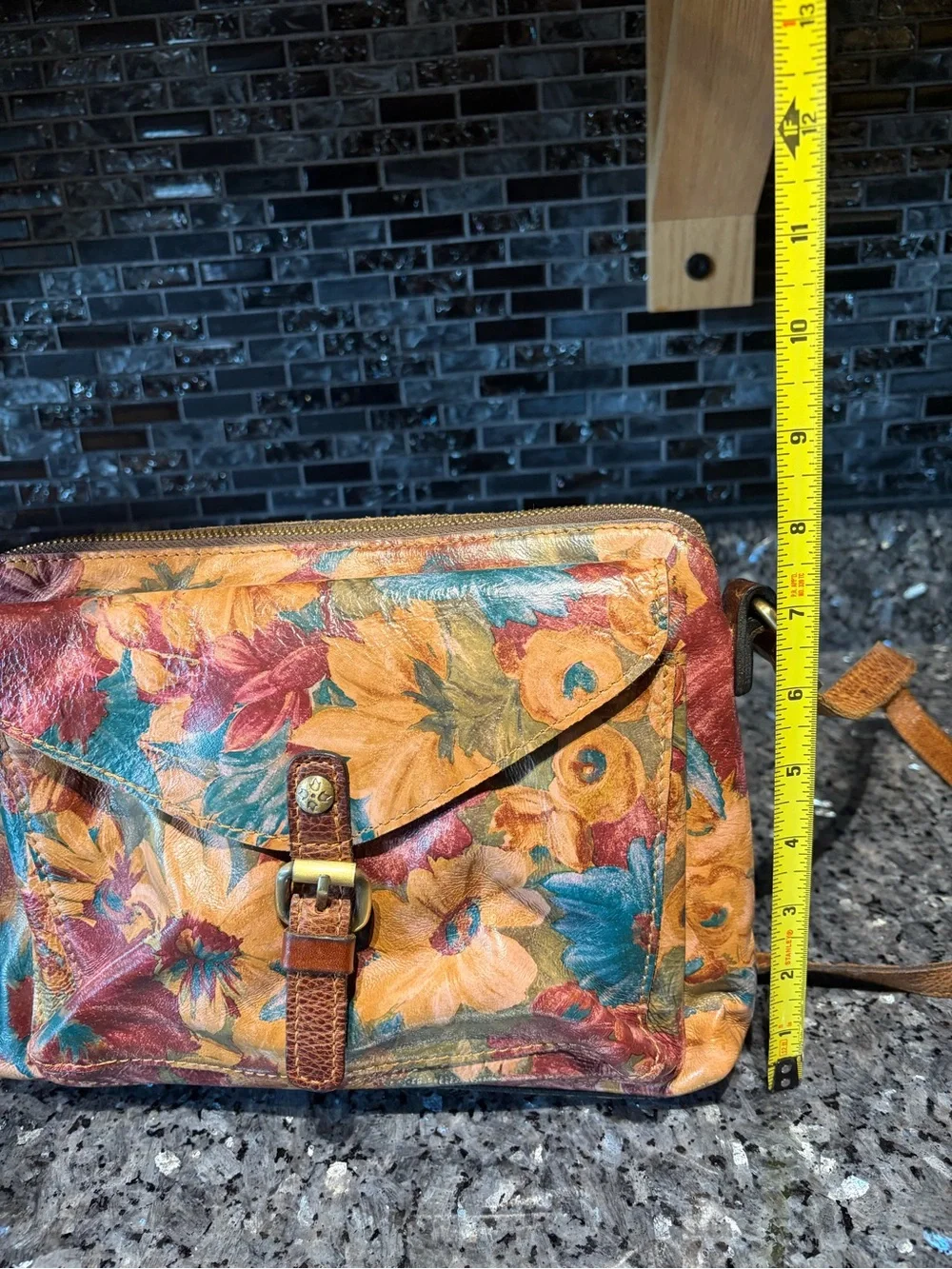 Patricia Nash Floral Crossbody Bag Brown Bright Floral Flowers Leather Boho